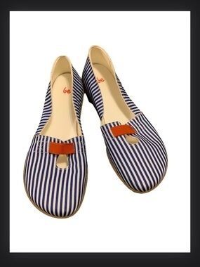 Belenka Navy Stripe Slip-On Flats with Orange Accent